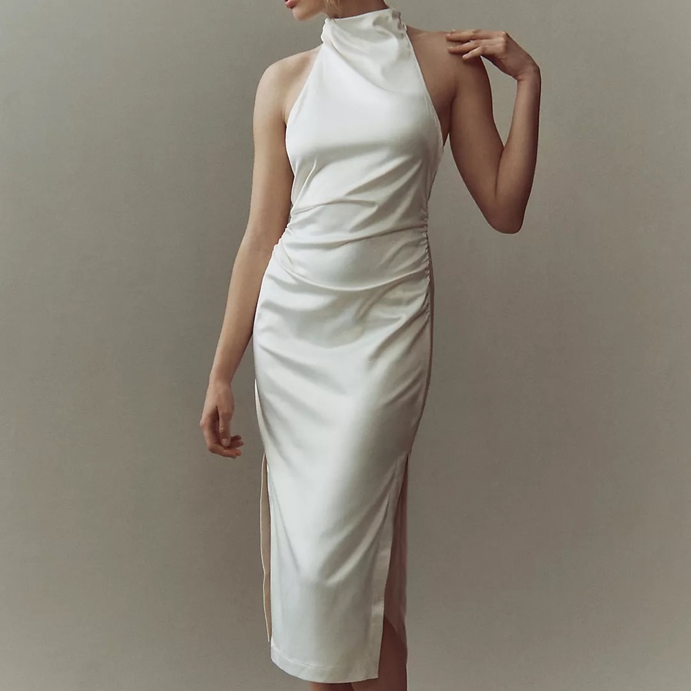 BHLDN Halter Satin Column Midi Dress